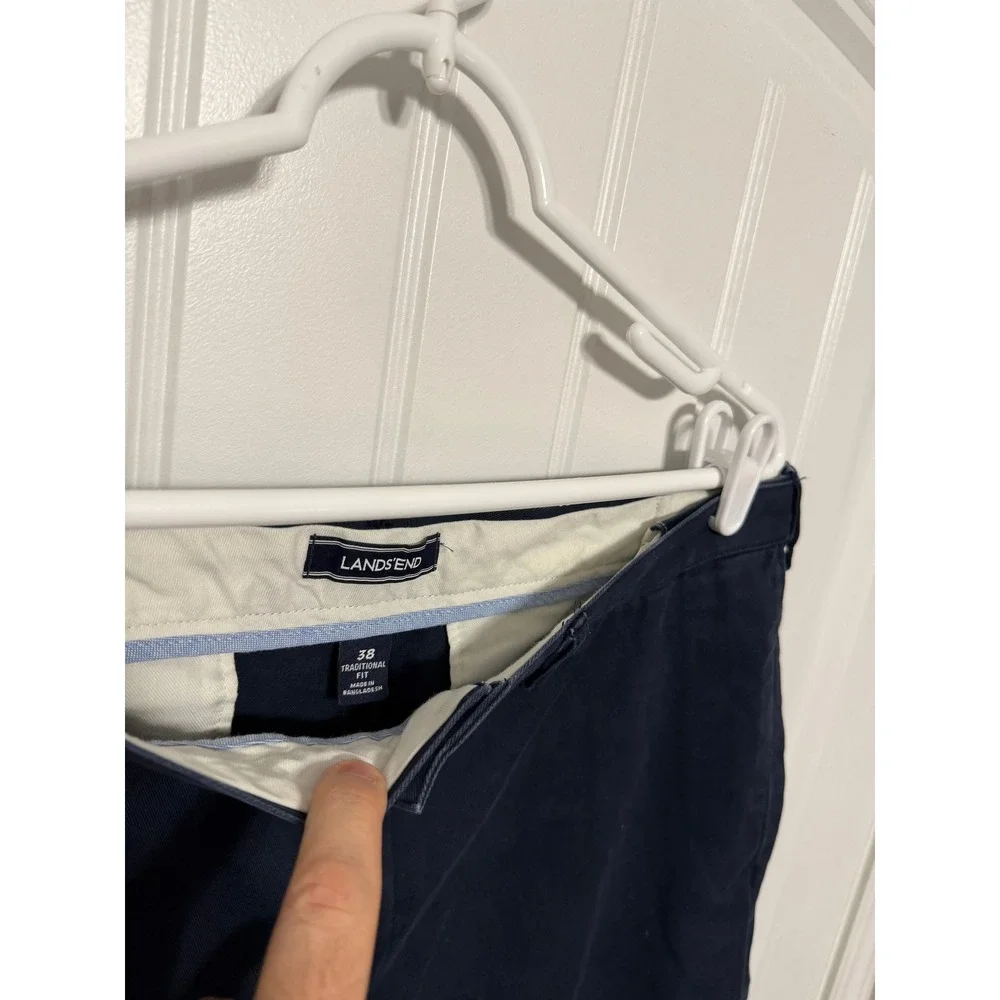Lands End Chino Pants Mens 38 Traditional Fit Navy Blue Cotton Blend EUC
